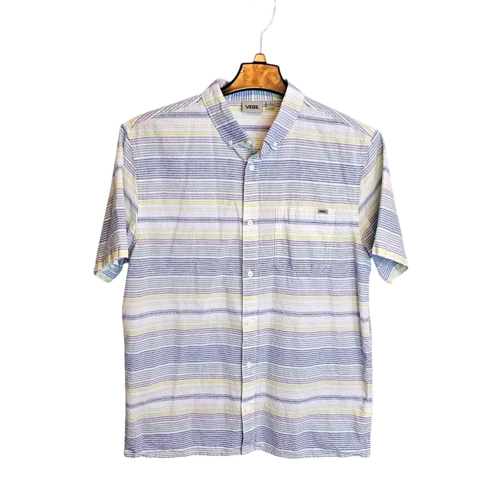 VANS Button Up Shirt Large  Striped‎ Short Sleeve Collar Cotton Pocket